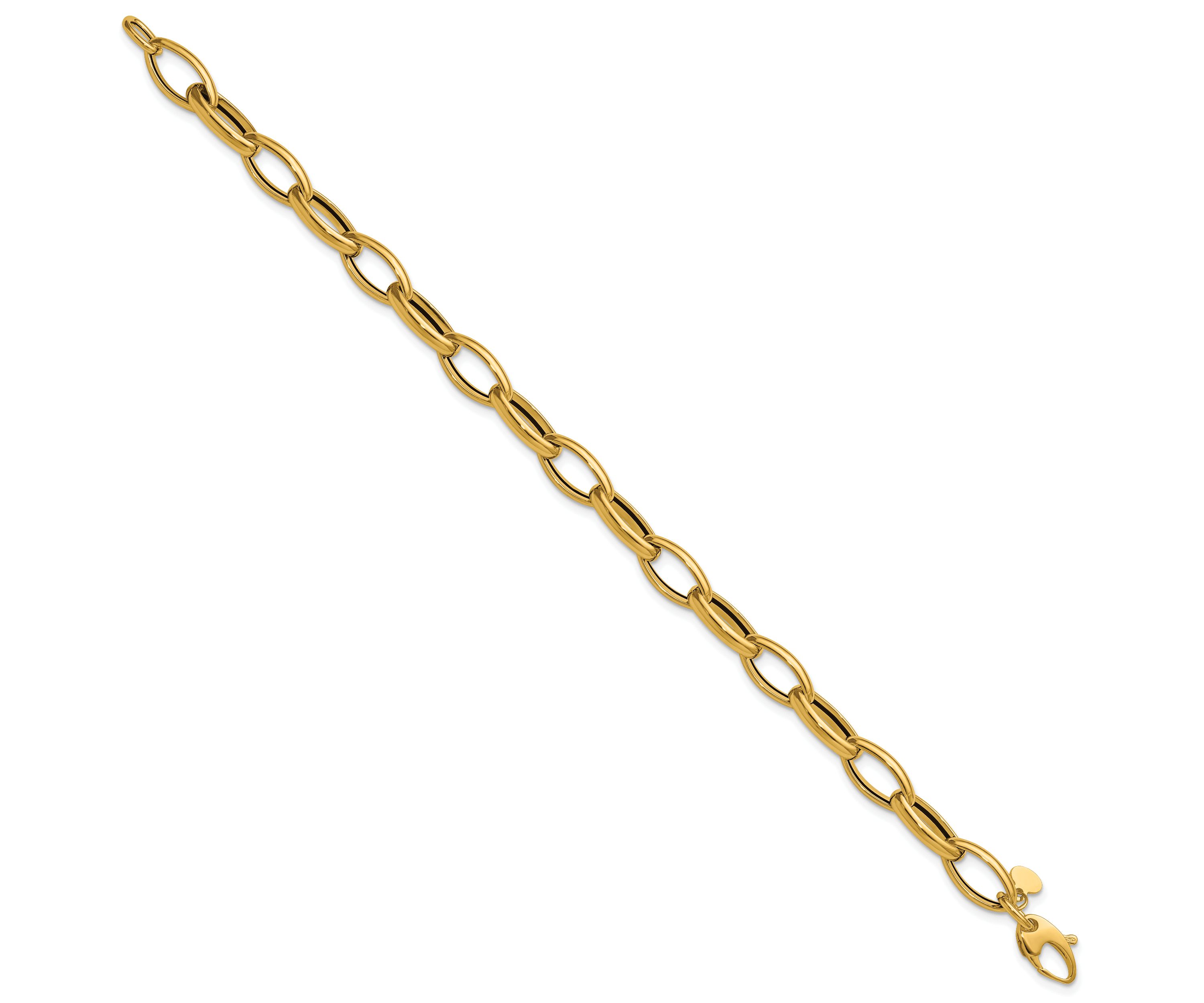 14K Yellow Gold Polished Fancy Oval Link Bracelet