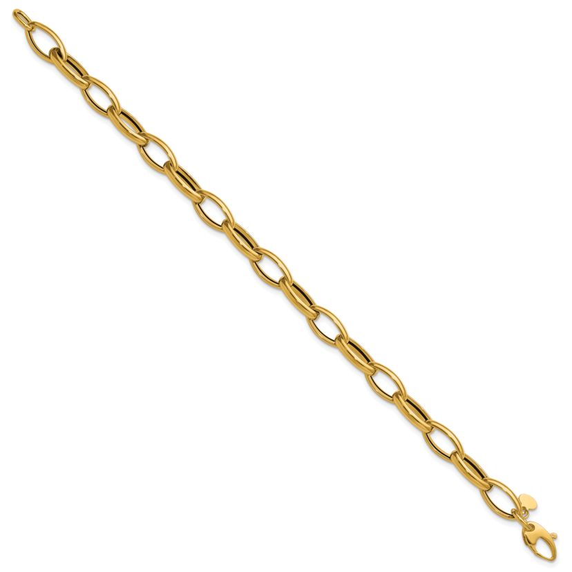 14K Yellow Gold Polished Fancy Oval Link Bracelet