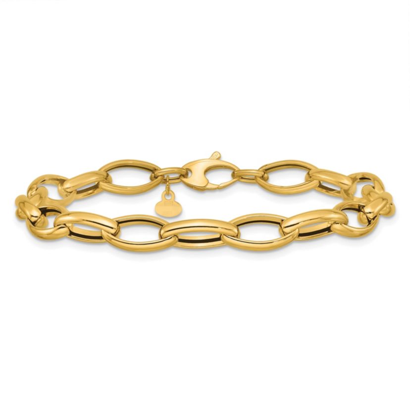 14K Yellow Gold Polished Fancy Oval Link Bracelet