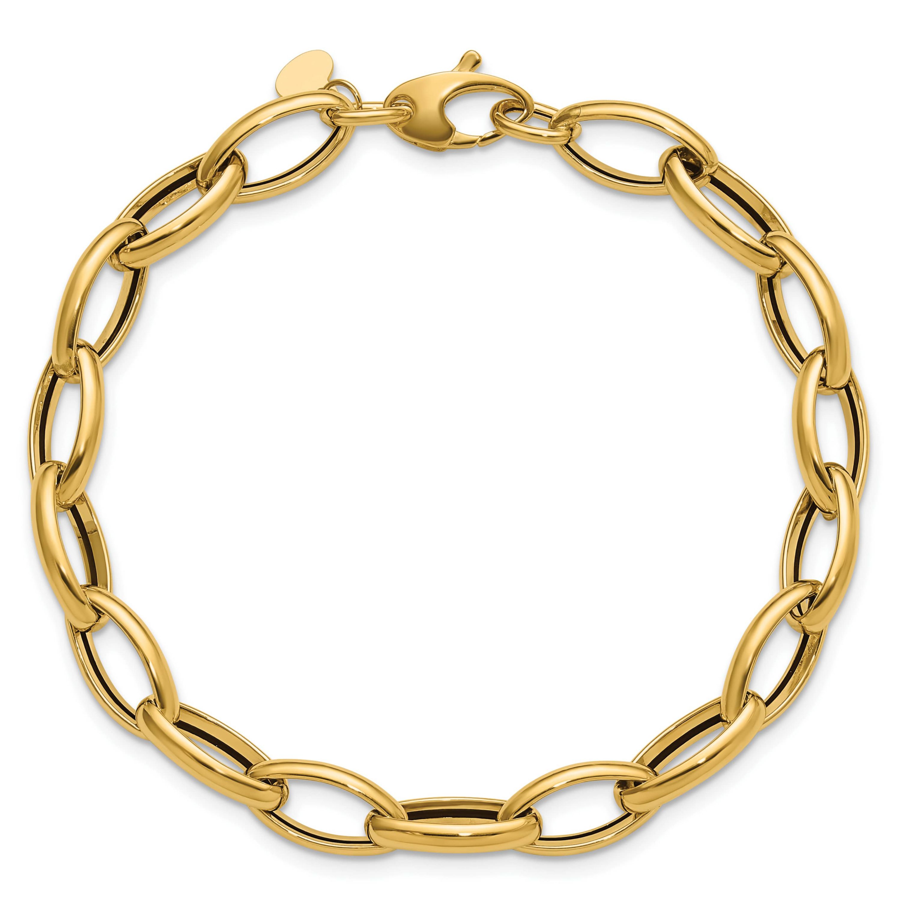 14K Yellow Gold Polished Fancy Oval Link Bracelet