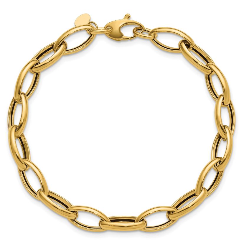 14K Yellow Gold Polished Fancy Oval Link Bracelet