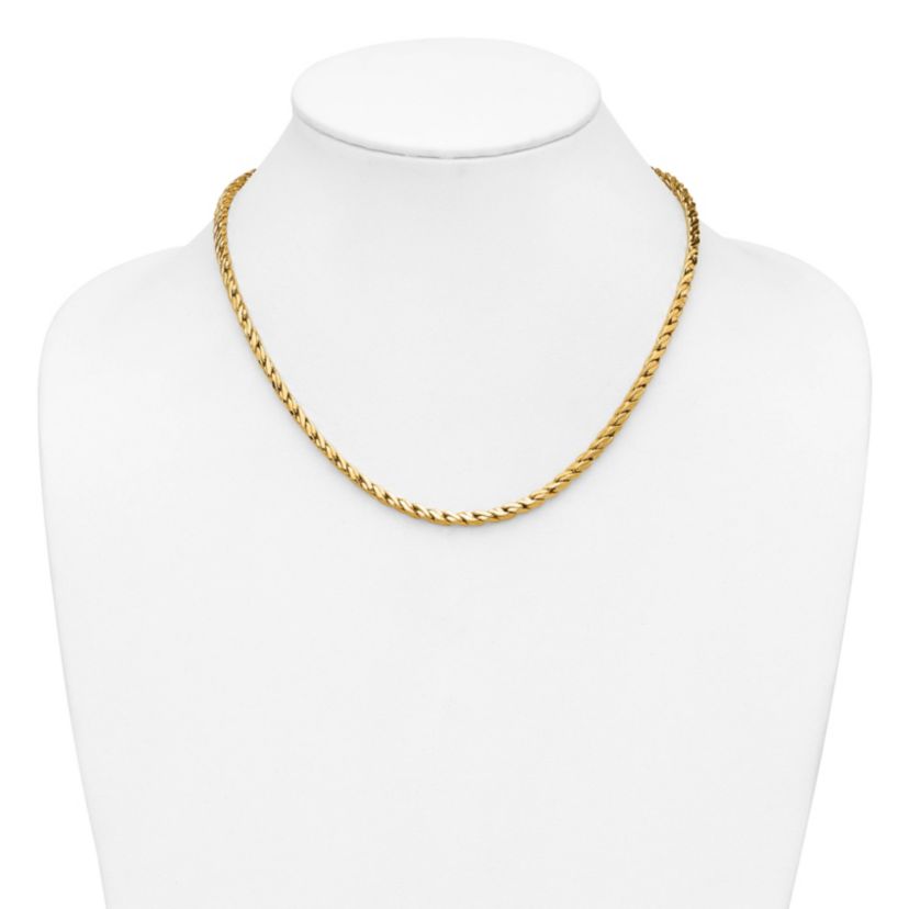 14K Yellow Gold Polished Square Twisted Link Necklace