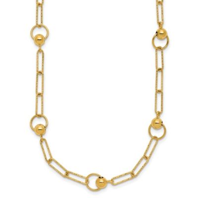 Belk & Co 14K Yellow Gold Polished and Diamond-cut Circle Station Paperclip Necklace, 18 in