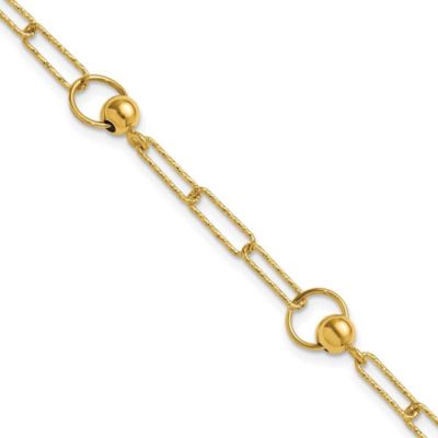 Belk & Co 14K Yellow Gold Polished and Diamond-cut Circle Station Paperclip Bracelet, 7.25 in