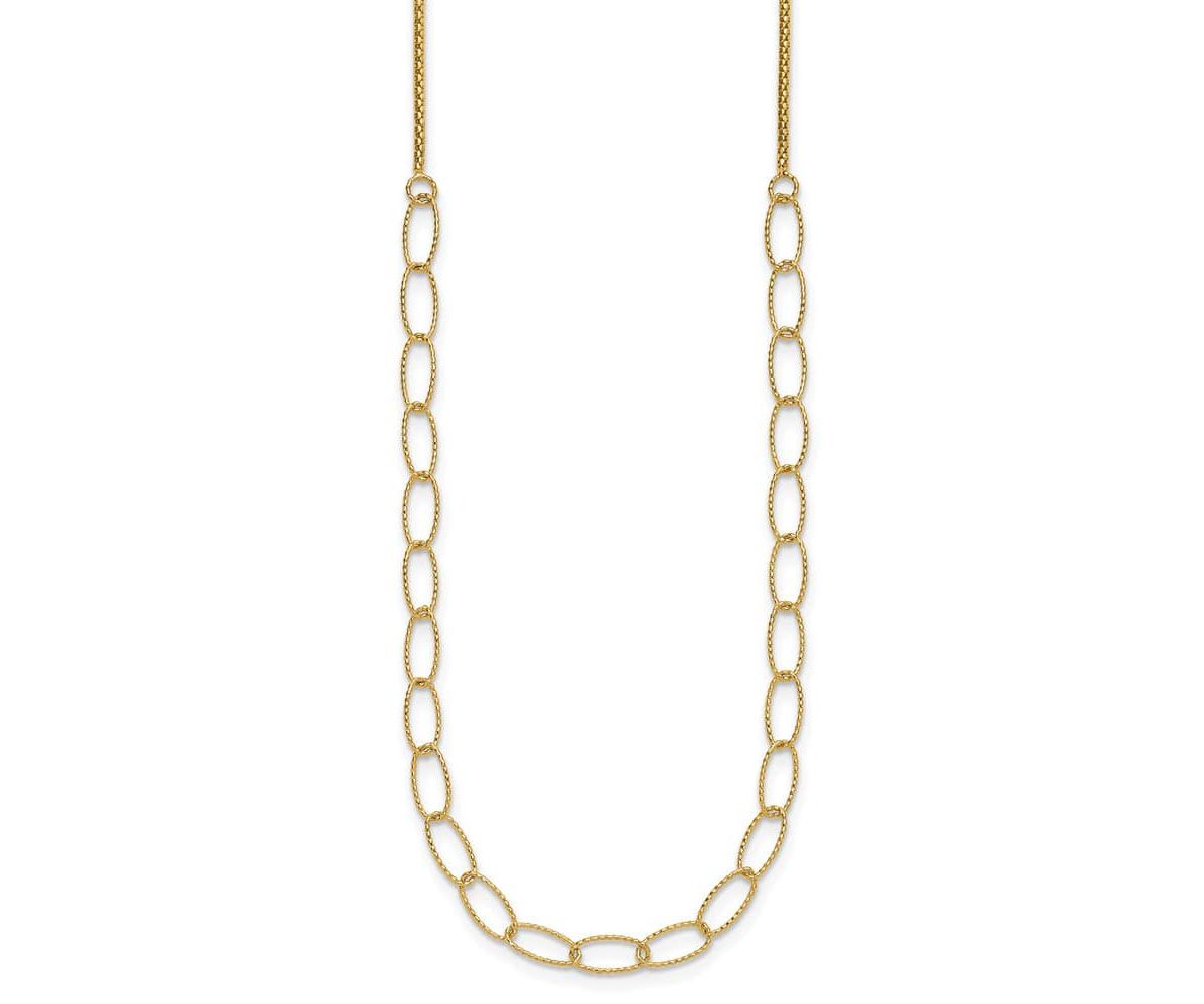14K Yellow Gold Polished and Diamond-cut Fancy Oval Link Necklace