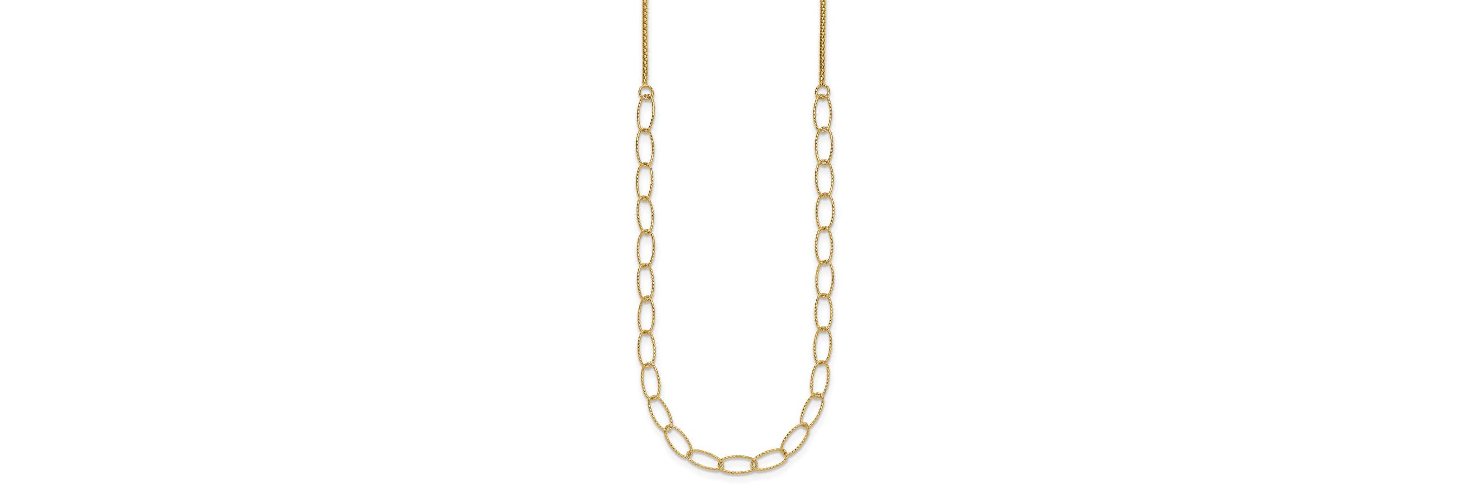 14K Yellow Gold Polished and Diamond-cut Fancy Oval Link Necklace