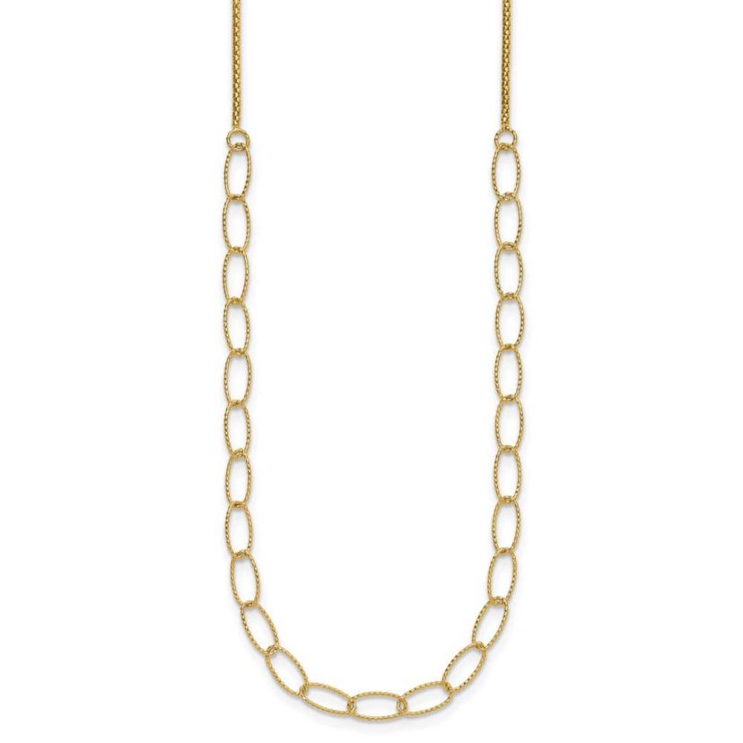 14K Yellow Gold Polished and Diamond-cut Fancy Oval Link Necklace