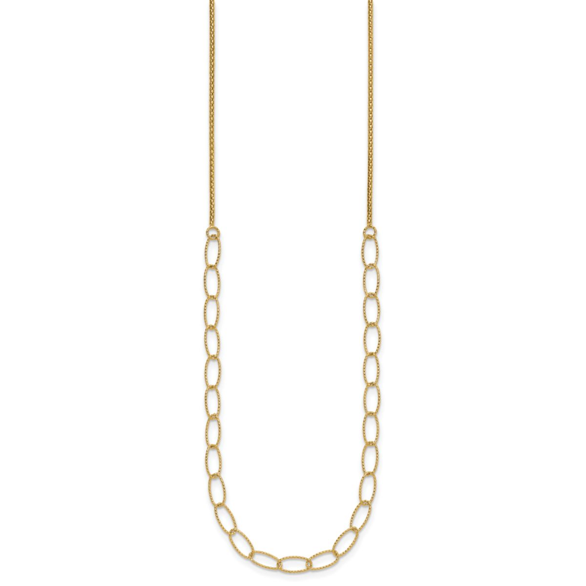 14K Yellow Gold Polished and Diamond-cut Fancy Oval Link Necklace