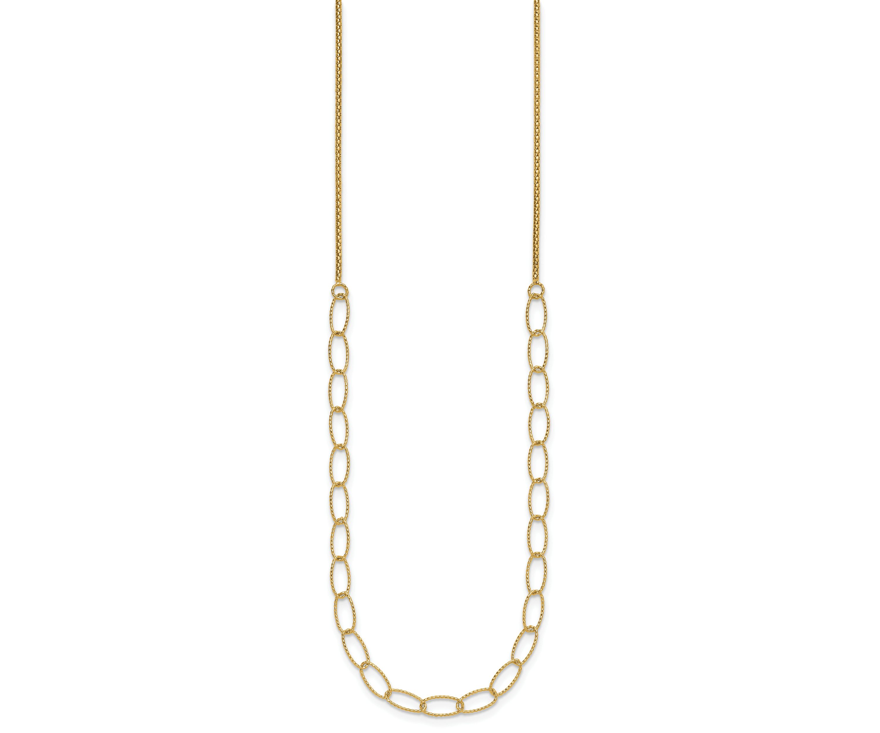 14K Yellow Gold Polished and Diamond-cut Fancy Oval Link Necklace