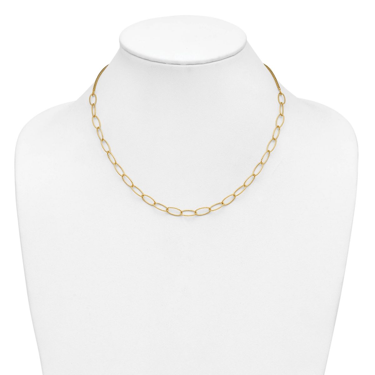 14K Yellow Gold Polished and Diamond-cut Fancy Oval Link Necklace