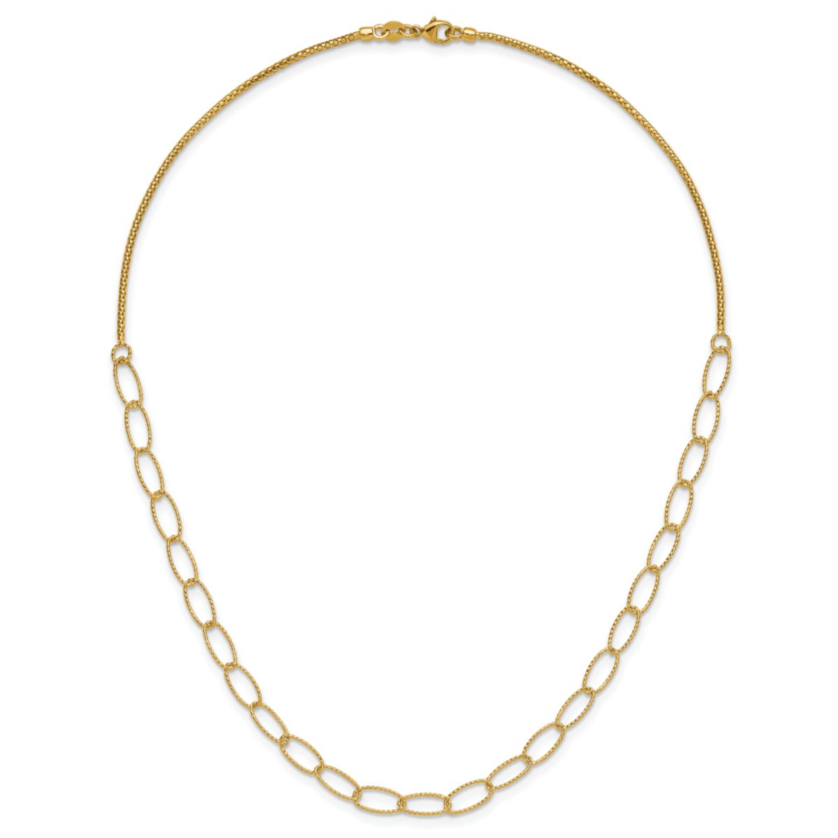14K Yellow Gold Polished and Diamond-cut Fancy Oval Link Necklace