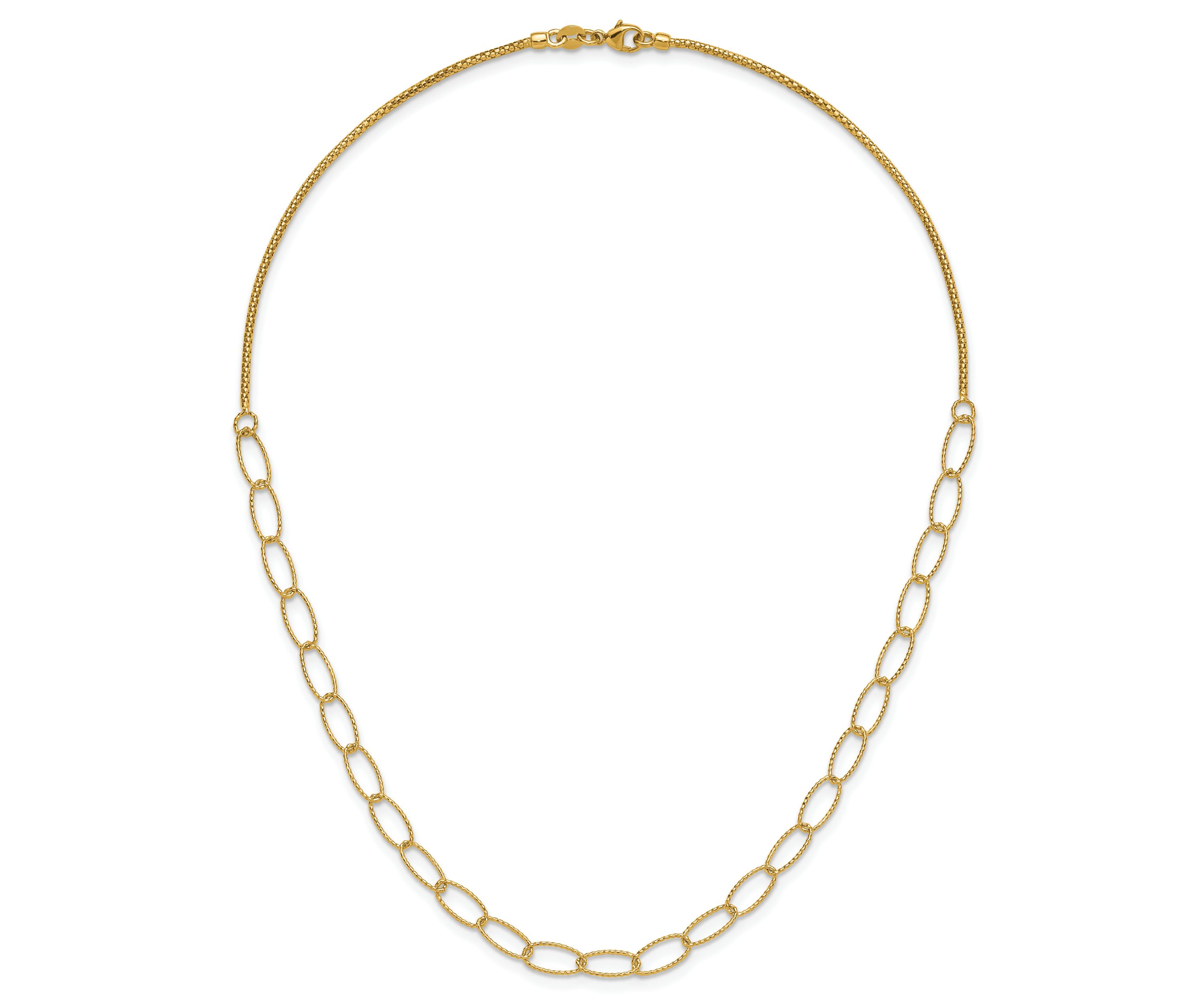 14K Yellow Gold Polished and Diamond-cut Fancy Oval Link Necklace