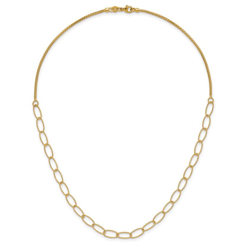 14K Yellow Gold Polished and Diamond-cut Fancy Oval Link Necklace