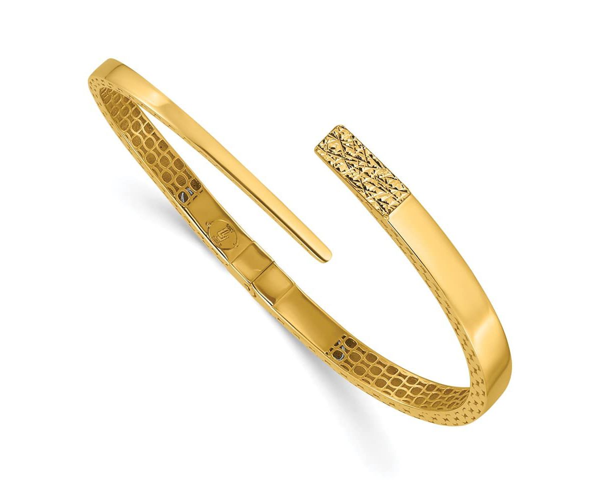 14K Yellow Gold Polished and Diamond-cut Bypass Hinged Bangle