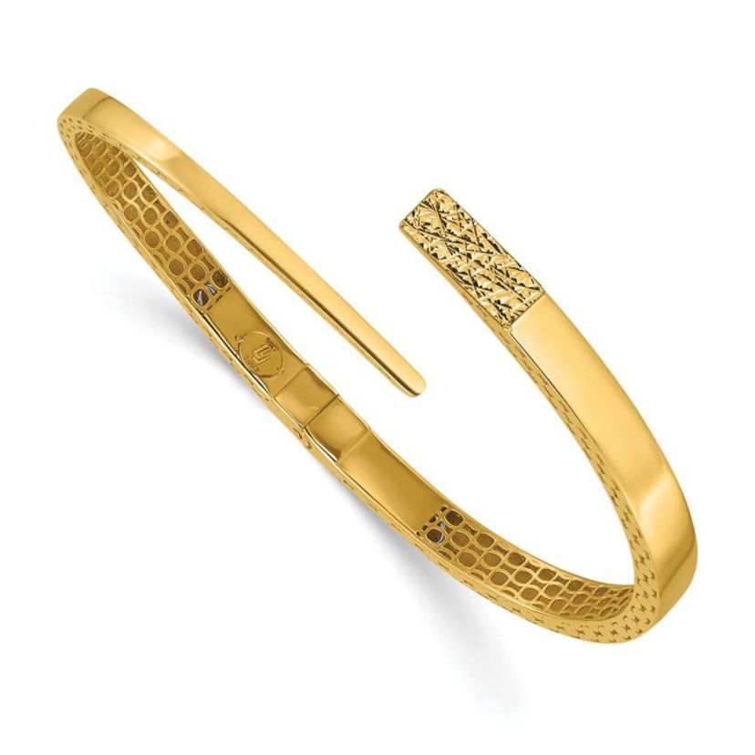14K Yellow Gold Polished and Diamond-cut Bypass Hinged Bangle