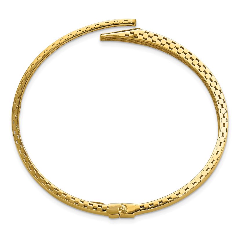 14K Yellow Gold Polished and Diamond-cut Bypass Hinged Bangle