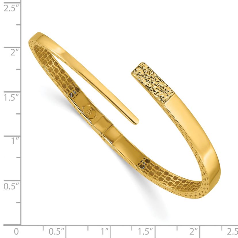 14K Yellow Gold Polished and Diamond-cut Bypass Hinged Bangle
