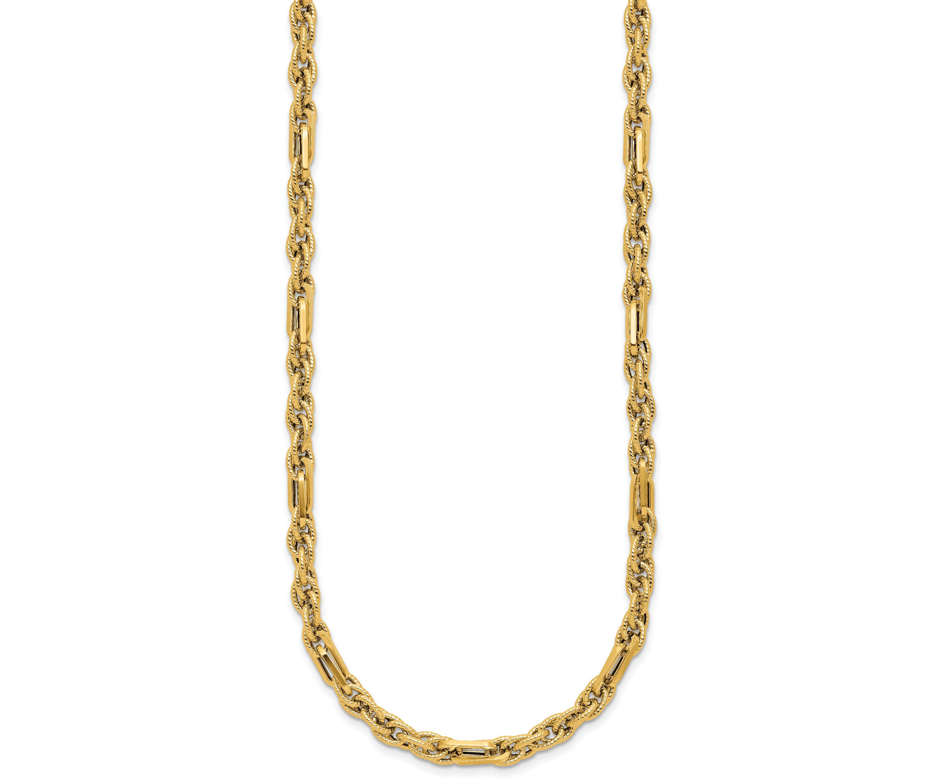 14K Yellow Gold Polished and Textured Fancy Link Necklace