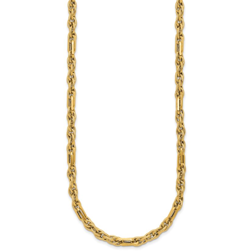 14K Yellow Gold Polished and Textured Fancy Link Necklace