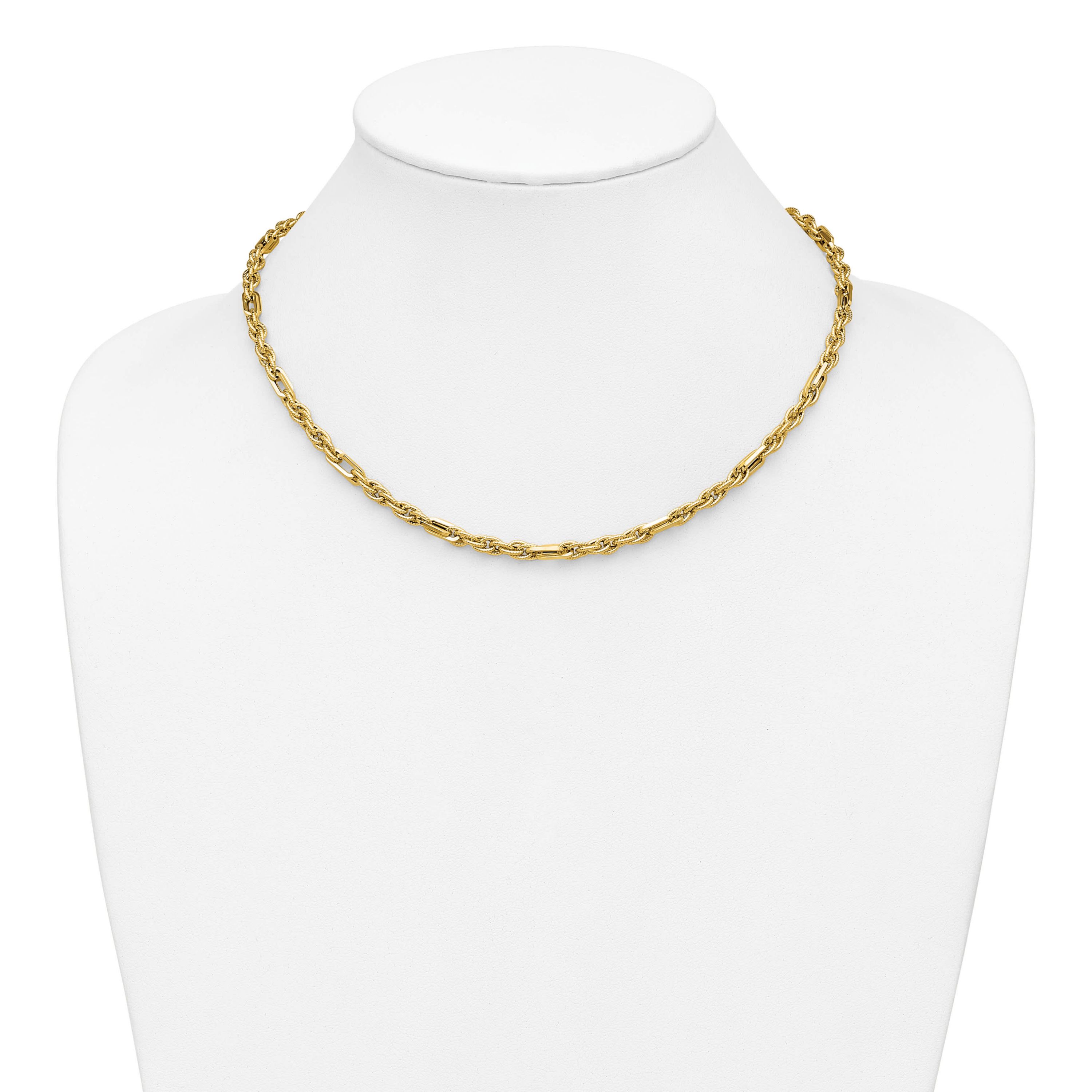 14K Yellow Gold Polished and Textured Fancy Link Necklace