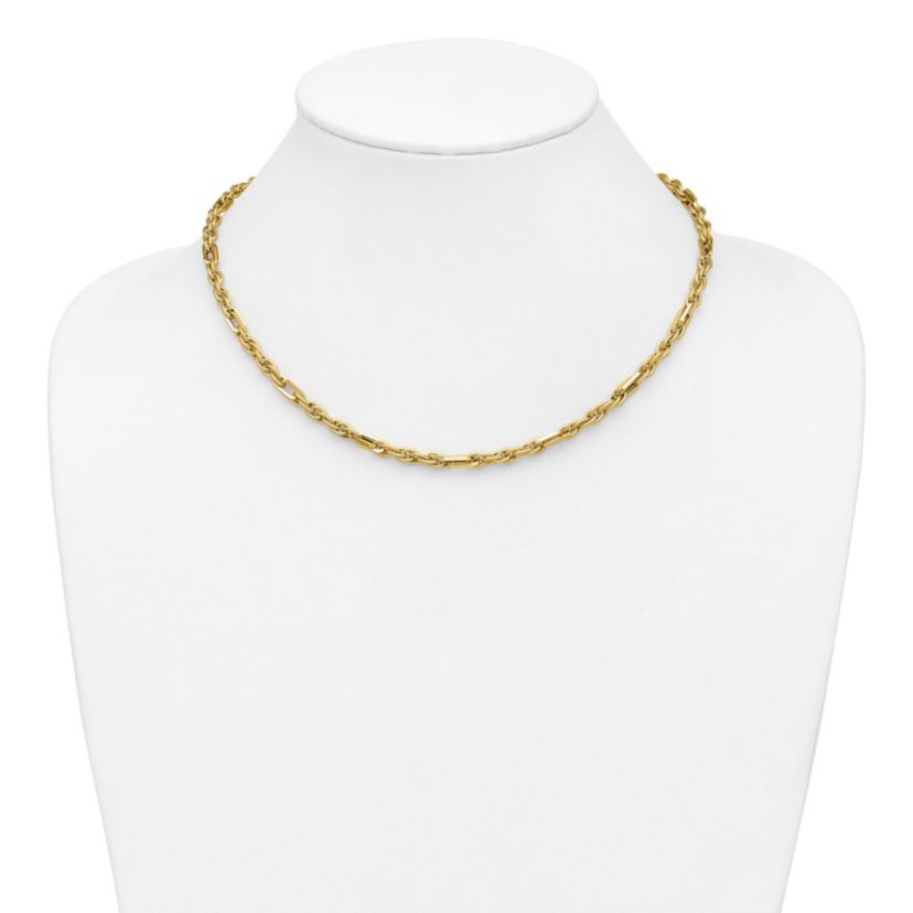14K Yellow Gold Polished and Textured Fancy Link Necklace