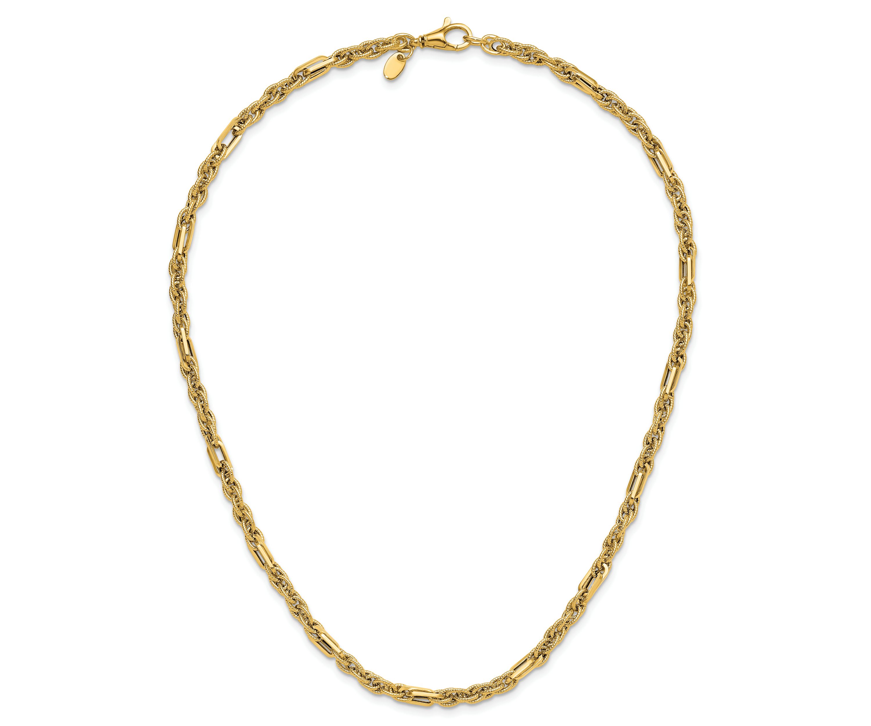 14K Yellow Gold Polished and Textured Fancy Link Necklace