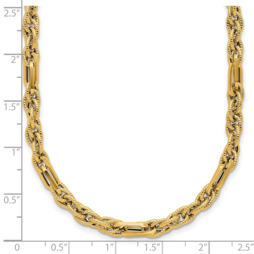 14K Yellow Gold Polished and Textured Fancy Link Necklace