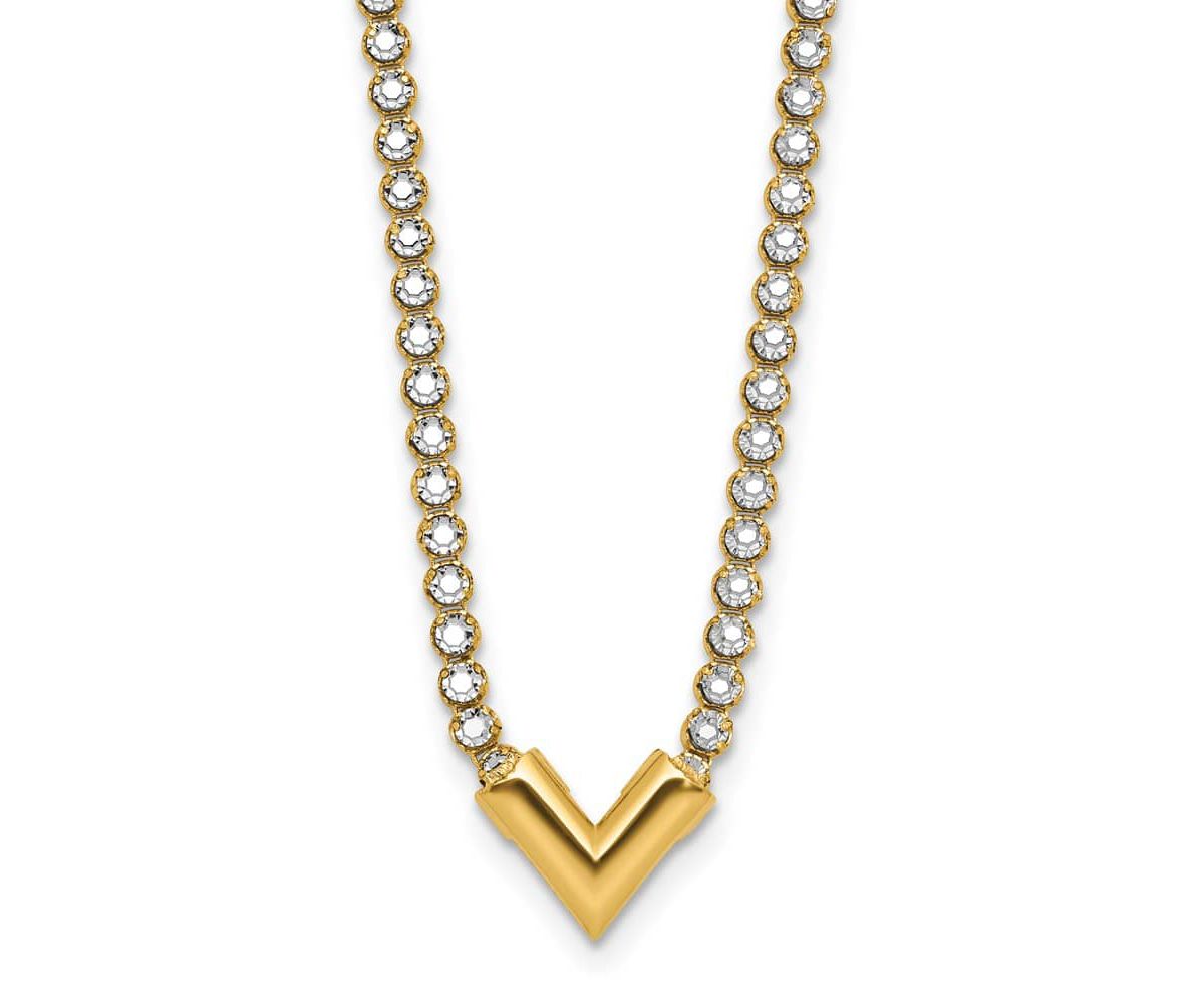 14K Yellow Gold with White Rhodium-plating Polished Fancy 18-inch Necklace