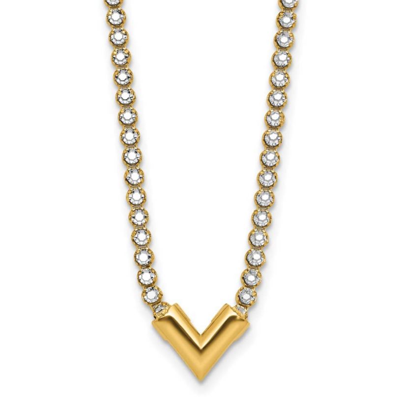 14K Yellow Gold with White Rhodium-plating Polished Fancy 18-inch Necklace