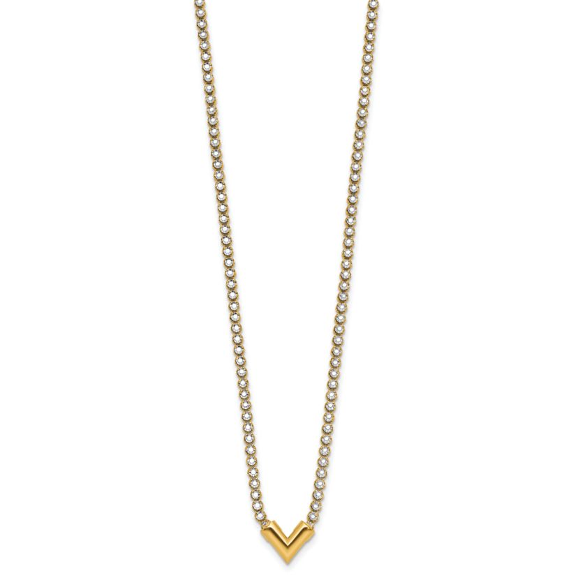 14K Yellow Gold with White Rhodium-plating Polished Fancy 18-inch Necklace