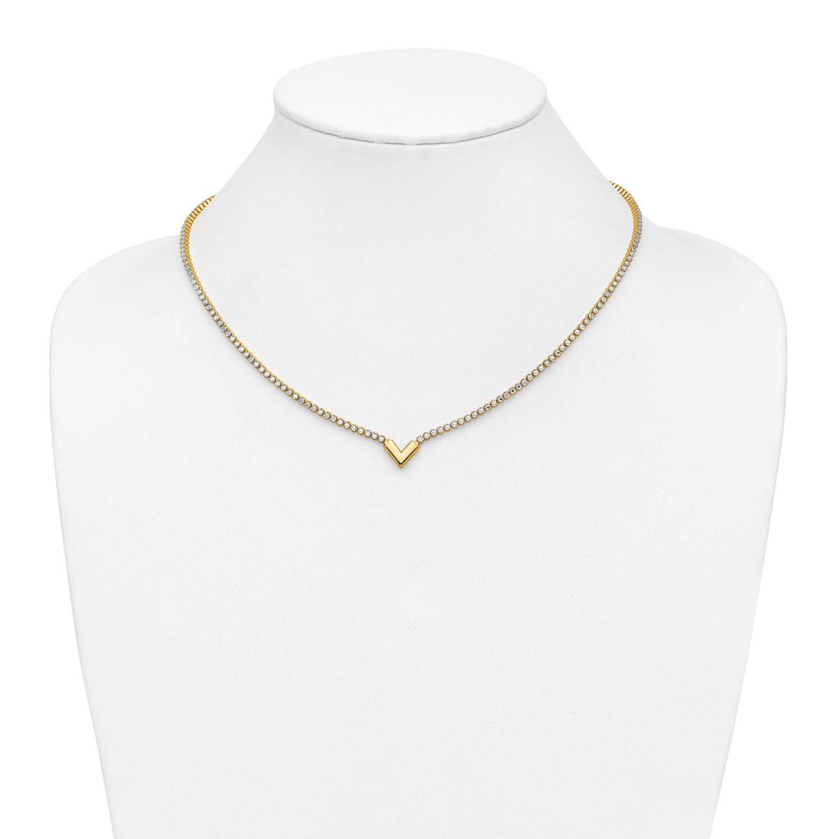 14K Yellow Gold with White Rhodium-plating Polished Fancy 18-inch Necklace