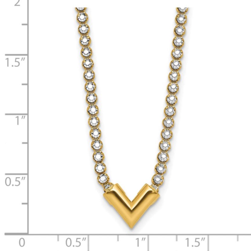 14K Yellow Gold with White Rhodium-plating Polished Fancy 18-inch Necklace