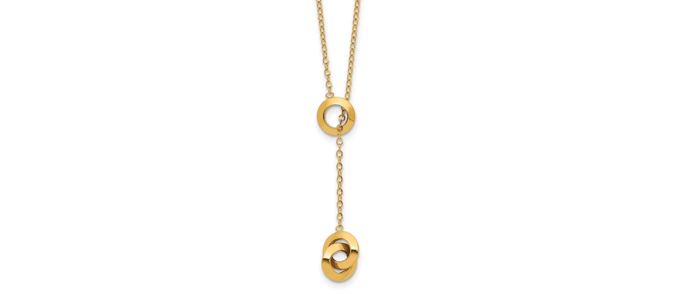14K Yellow Gold Polished Circles Lariat with 2-inch Extension Necklace