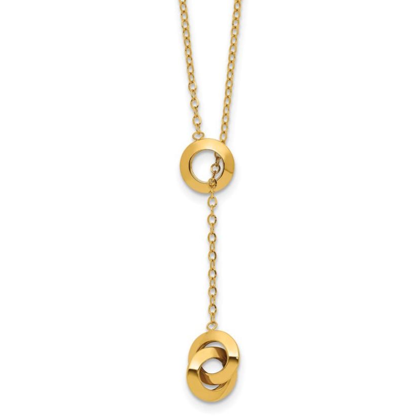 14K Yellow Gold Polished Circles Lariat with 2-inch Extension Necklace