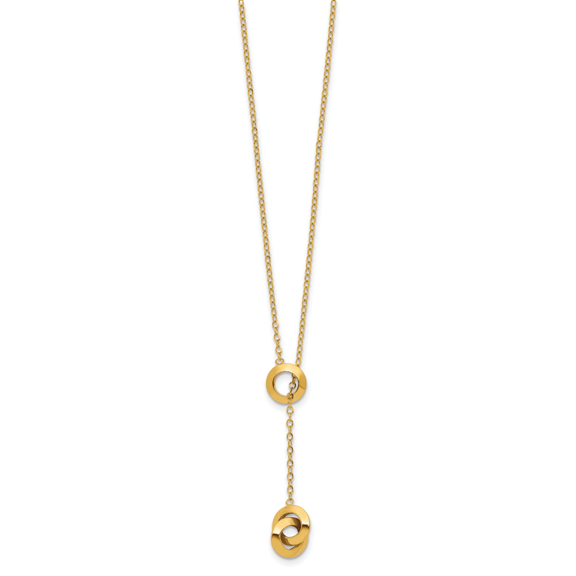 14K Yellow Gold Polished Circles Lariat with 2-inch Extension Necklace