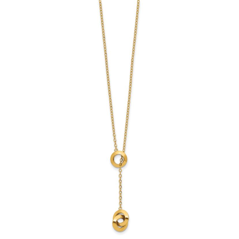 14K Yellow Gold Polished Circles Lariat with 2-inch Extension Necklace