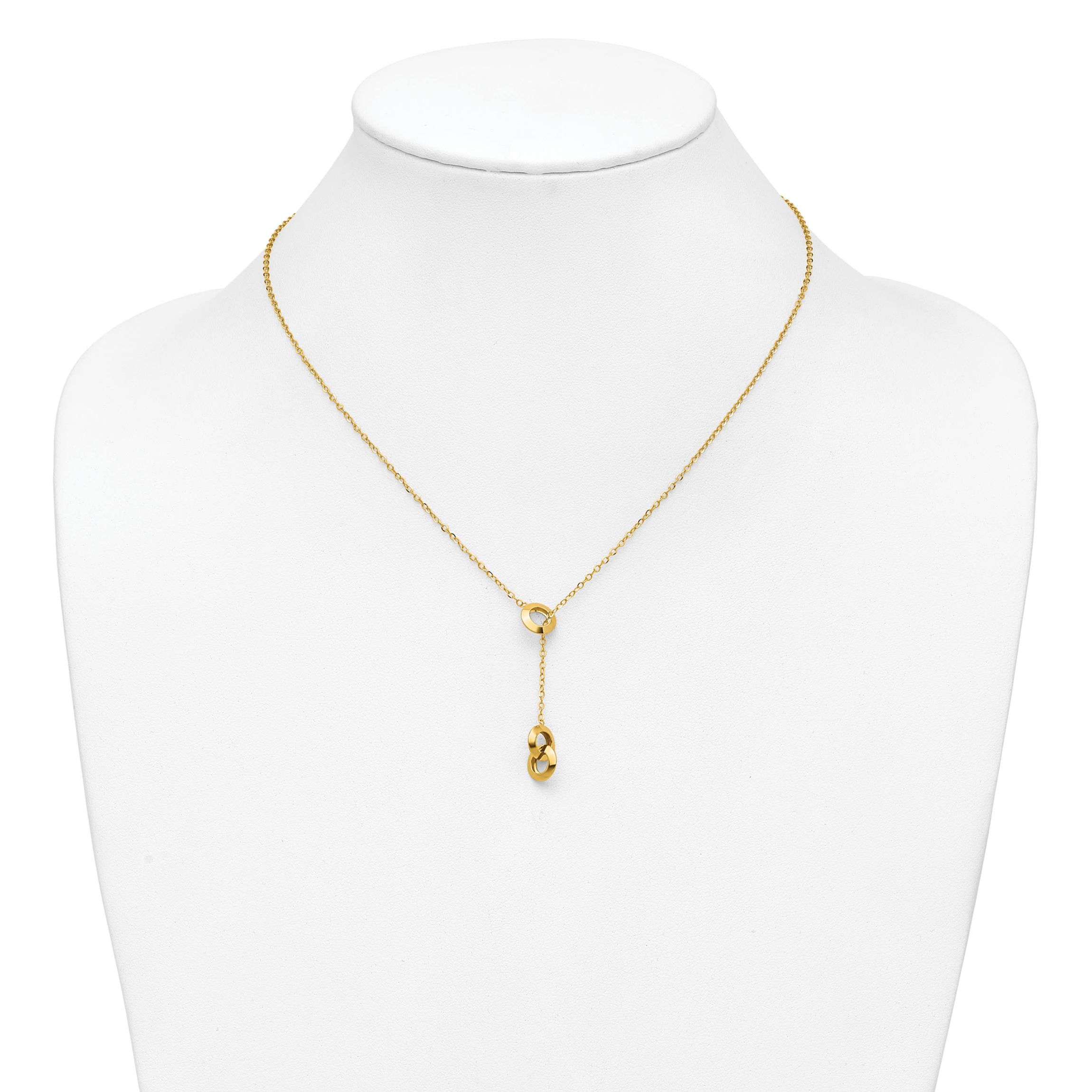 14K Yellow Gold Polished Circles Lariat with 2-inch Extension Necklace