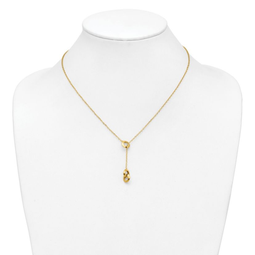 14K Yellow Gold Polished Circles Lariat with 2-inch Extension Necklace