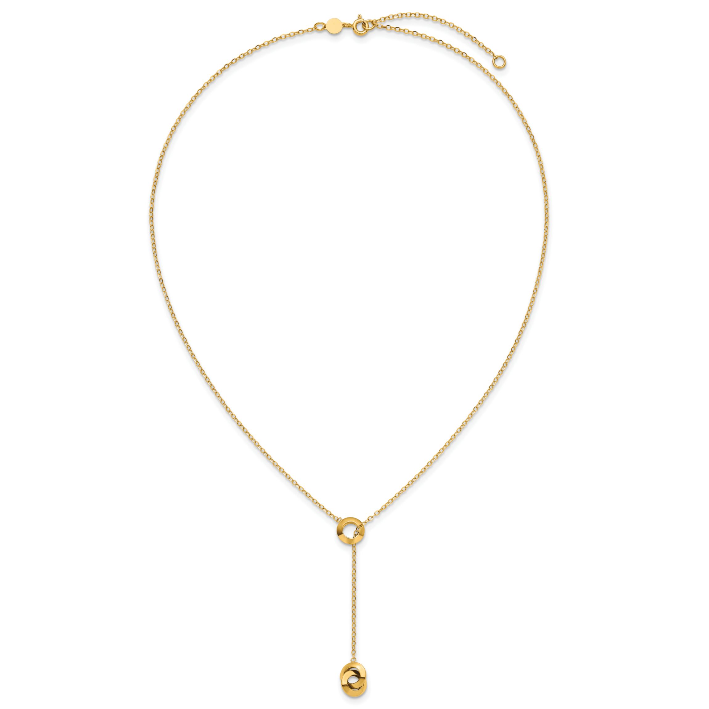 14K Yellow Gold Polished Circles Lariat with 2-inch Extension Necklace