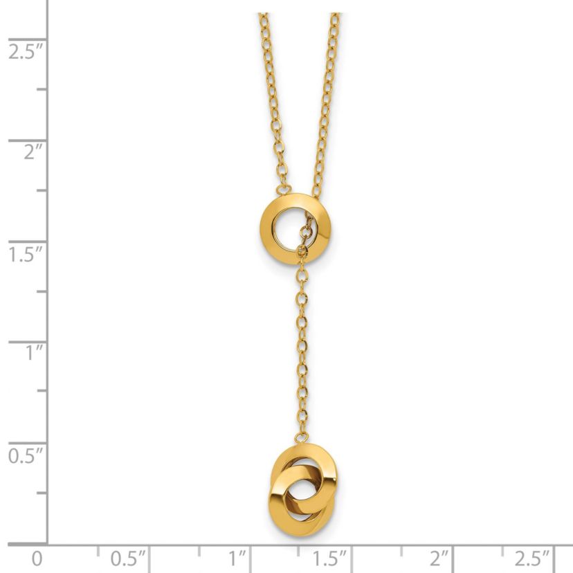 14K Yellow Gold Polished Circles Lariat with 2-inch Extension Necklace