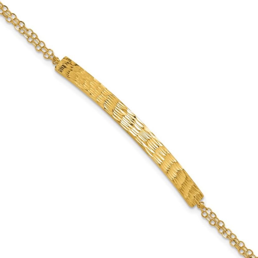 14K Yellow Gold Polished and Diamond-cut Bar Double Chain with 0.75-inch Extension Bracelet