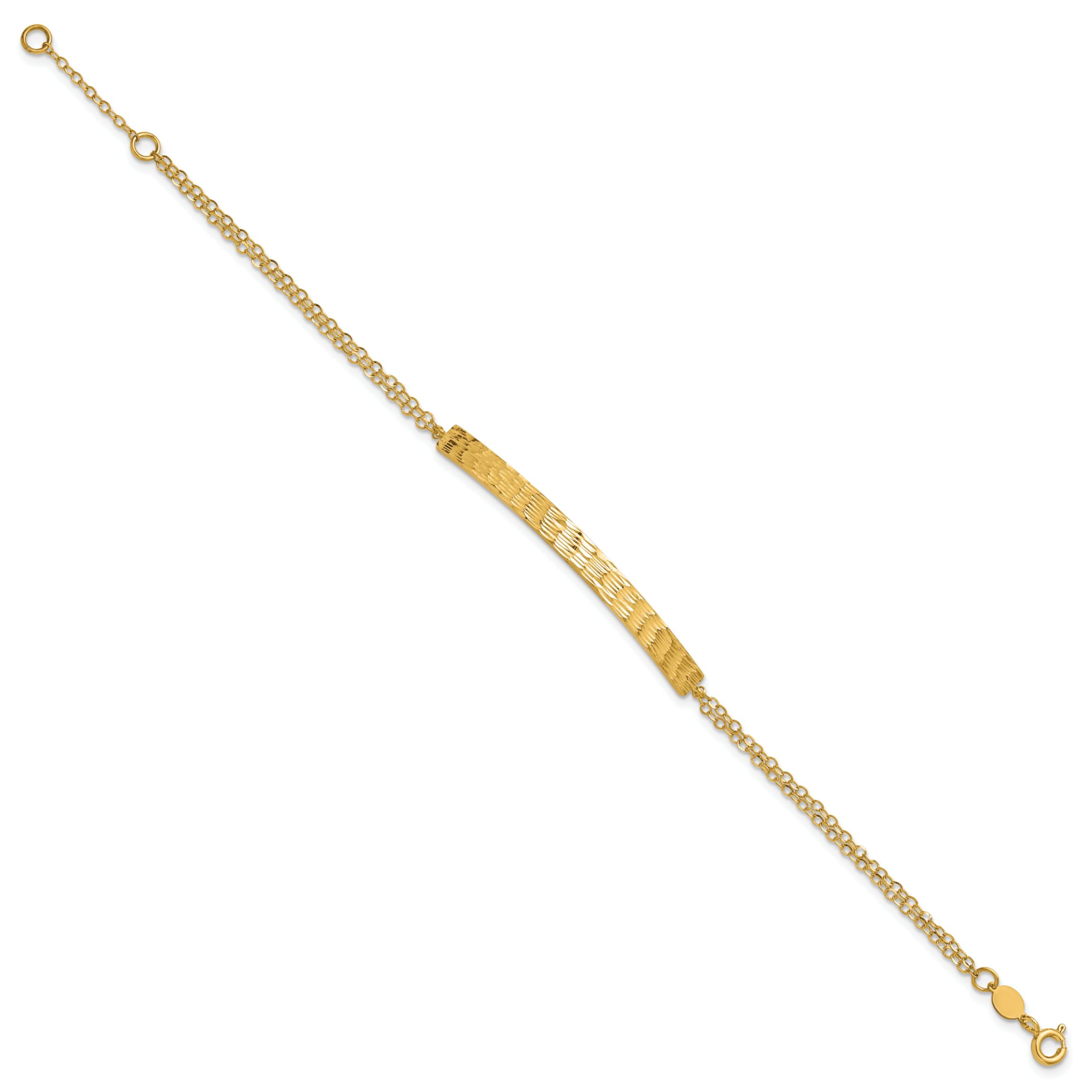 14K Yellow Gold Polished and Diamond-cut Bar Double Chain with 0.75-inch Extension Bracelet