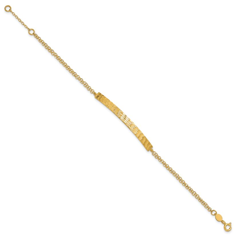 14K Yellow Gold Polished and Diamond-cut Bar Double Chain with 0.75-inch Extension Bracelet