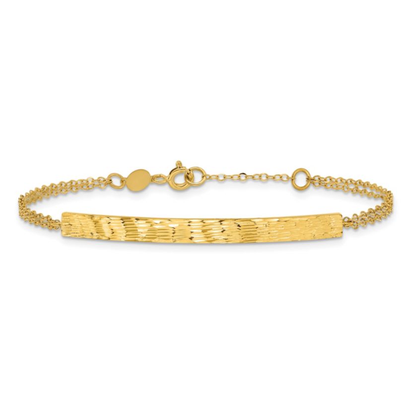 14K Yellow Gold Polished and Diamond-cut Bar Double Chain with 0.75-inch Extension Bracelet