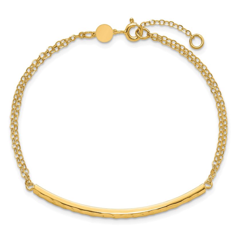 14K Yellow Gold Polished and Diamond-cut Bar Double Chain with 0.75-inch Extension Bracelet