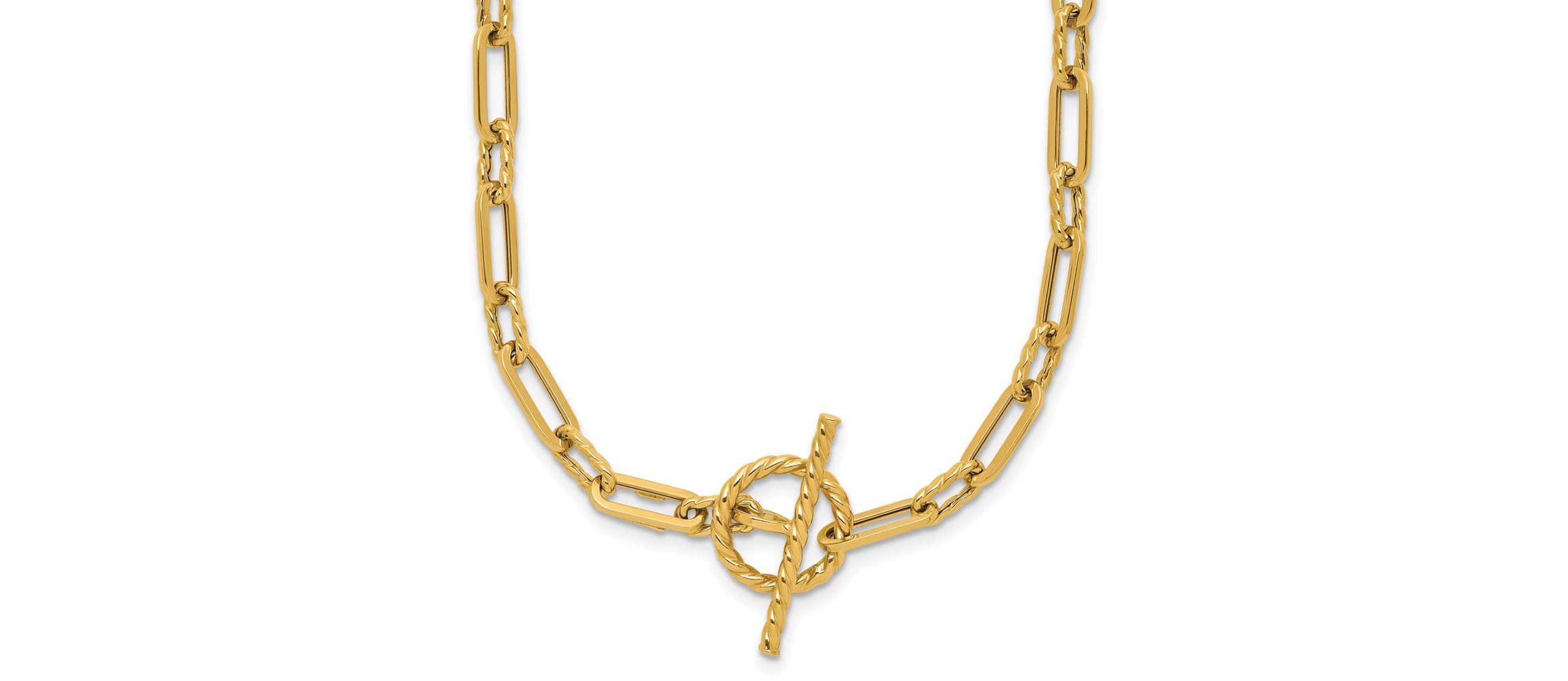 14K Yellow Gold Polished and Twisted Fancy Link Toggle Necklace