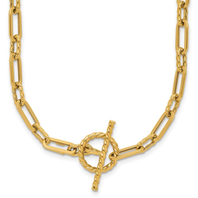 14K Yellow Gold Polished and Twisted Fancy Link Toggle Necklace