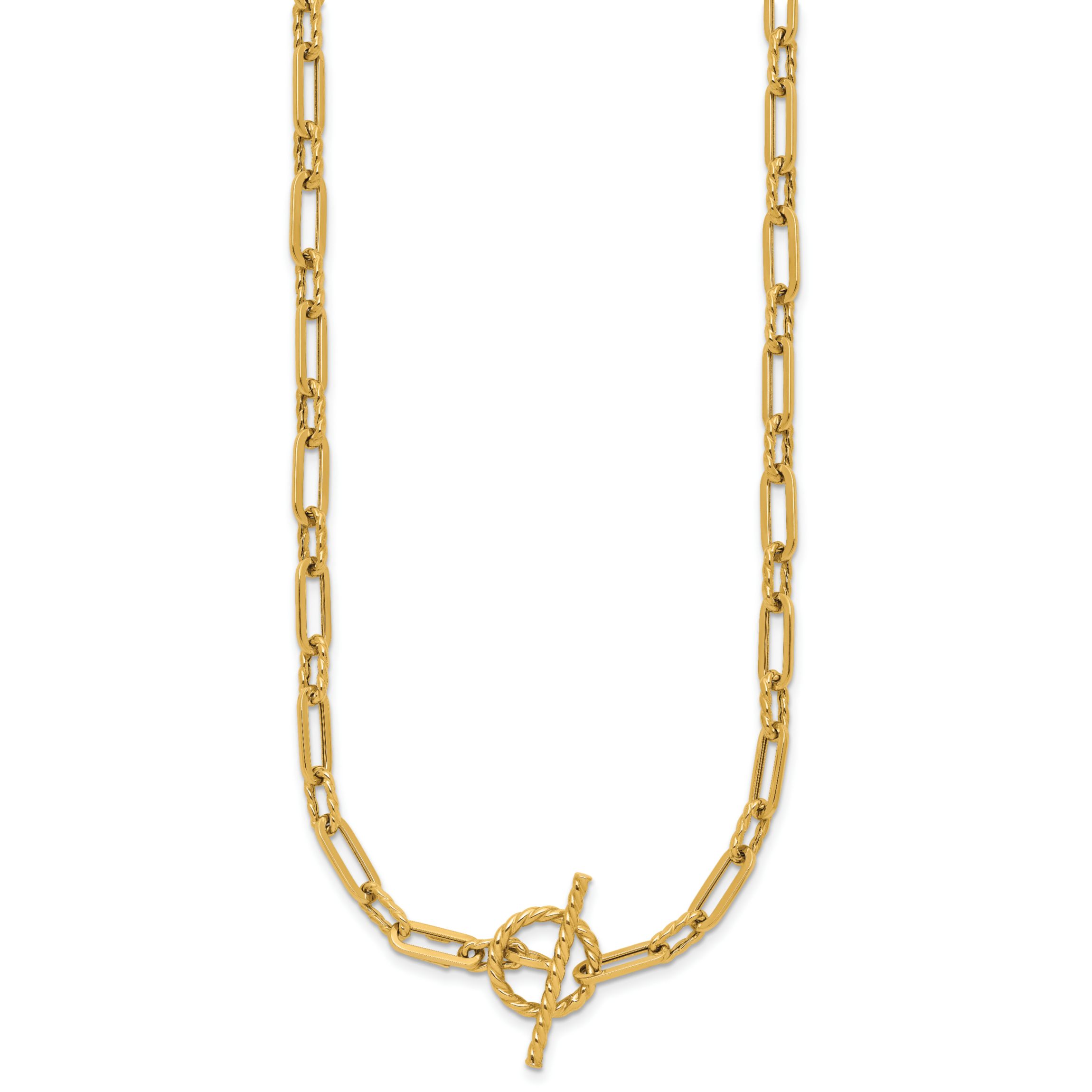 14K Yellow Gold Polished and Twisted Fancy Link Toggle Necklace