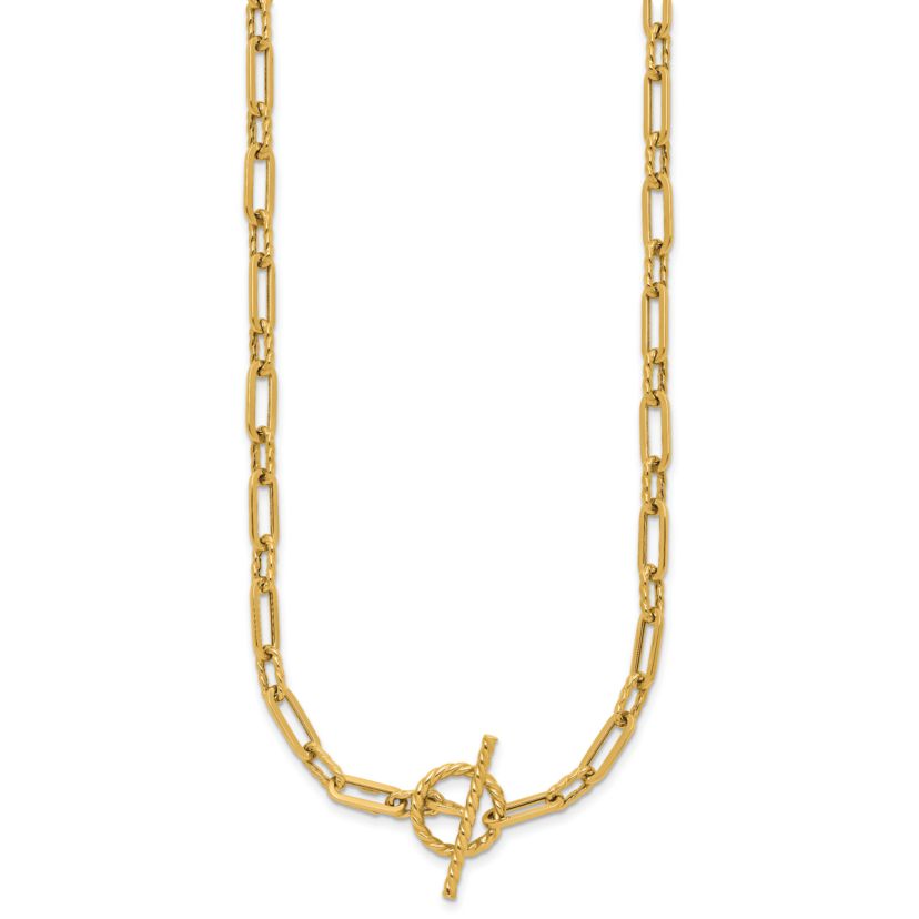 14K Yellow Gold Polished and Twisted Fancy Link Toggle Necklace