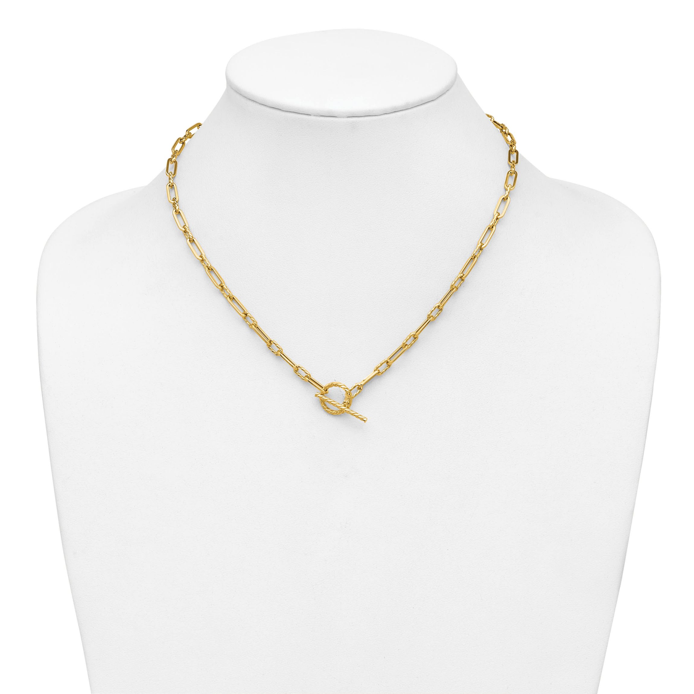 14K Yellow Gold Polished and Twisted Fancy Link Toggle Necklace